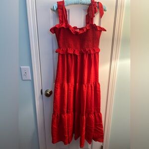 A.Calin Flying Tomato Red Scarlet Midi Dress Size Small